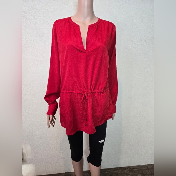 LRL Ralph Lauren Top Large Adult Red V Neck Peplum Blouse Long Sleeve Womens Med - Picture 8 of 11